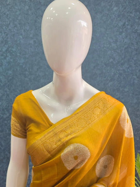 Soft Mustard Semi Silk Saree