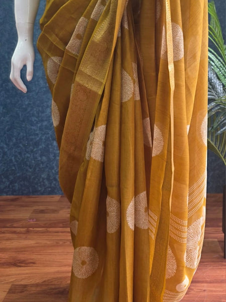 Soft Mustard Semi Silk Saree