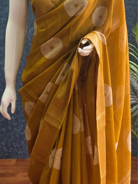 Soft Mustard Semi Silk Saree