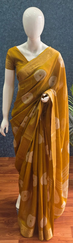 Soft Mustard Semi Silk Saree