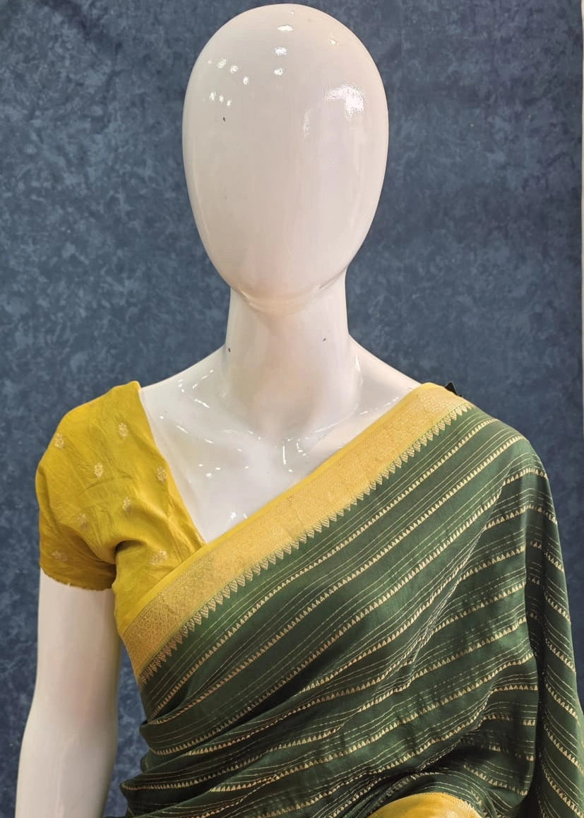 Small Triangle Bottle Green Tussar Crepe Saree