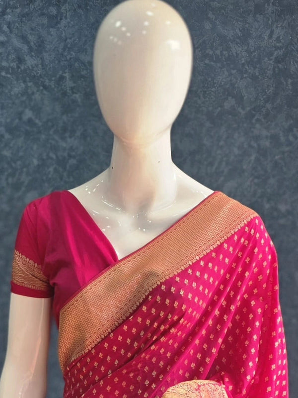 Crepe Butta Teal Blue Gorgette Saree