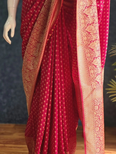 Crepe Butta Teal Blue Gorgette Saree