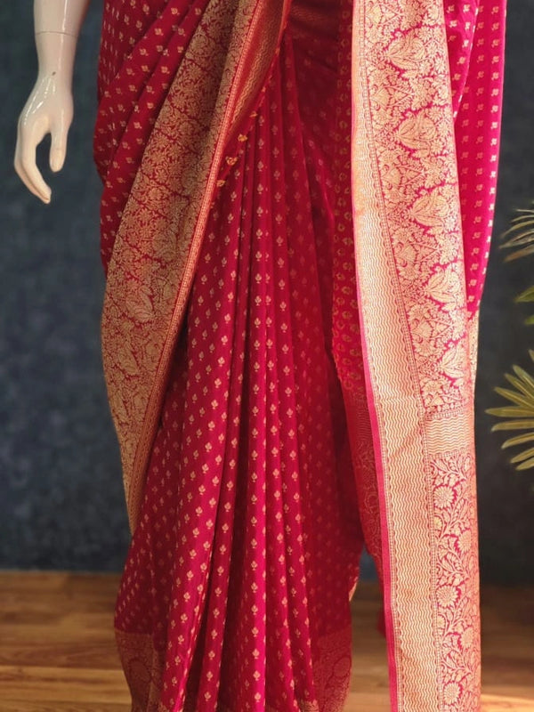 Crepe Butta Teal Blue Gorgette Saree