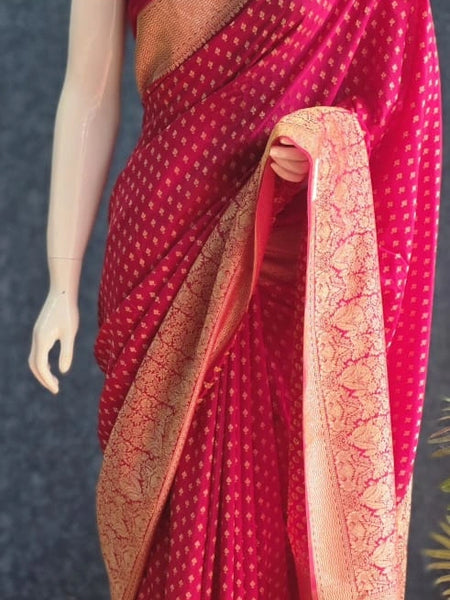 Crepe Butta Teal Blue Gorgette Saree