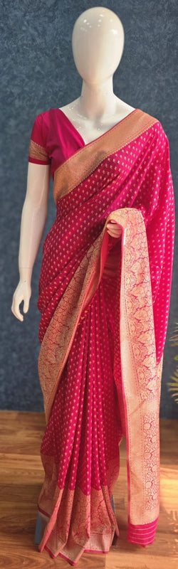 Crepe Butta Teal Blue Gorgette Saree