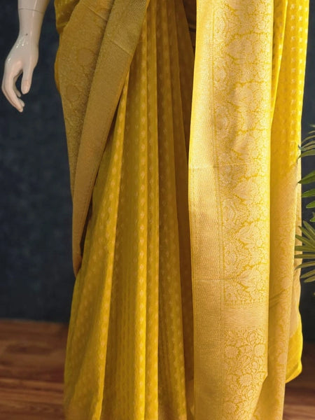 Crepe Butta Teal Blue Gorgette Saree