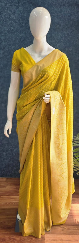 Crepe Butta Teal Blue Gorgette Saree