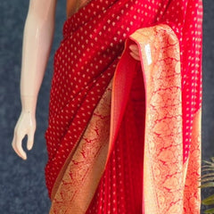 Crepe Butta Red Gorgette Saree