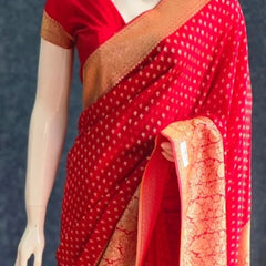Crepe Butta Teal Blue Gorgette Saree