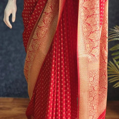 Crepe Butta Teal Blue Gorgette Saree