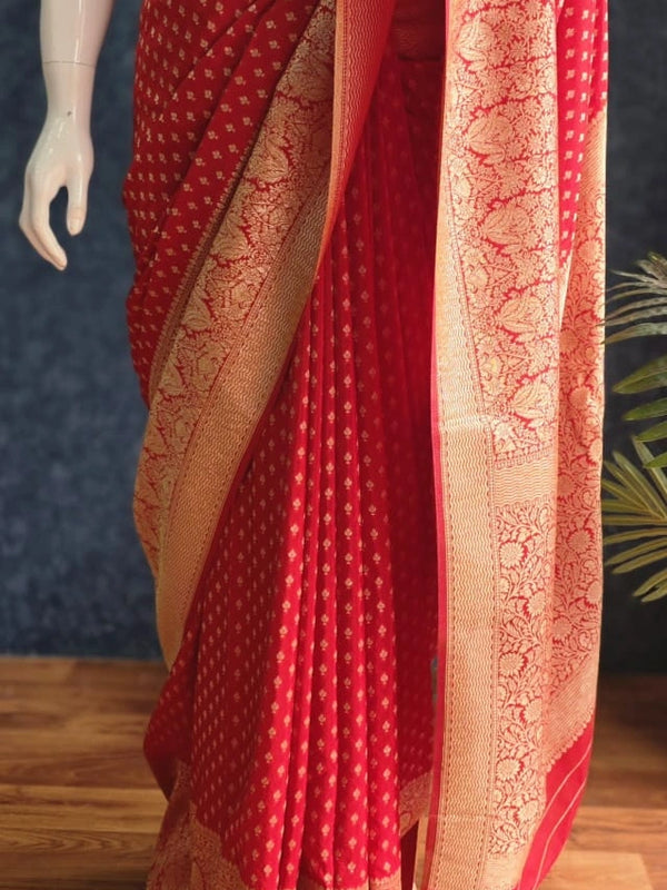 Crepe Butta Teal Blue Gorgette Saree