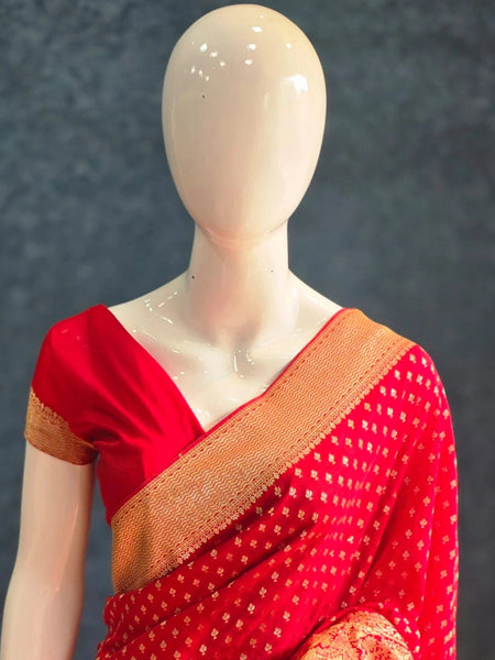 Crepe Butta Teal Blue Gorgette Saree