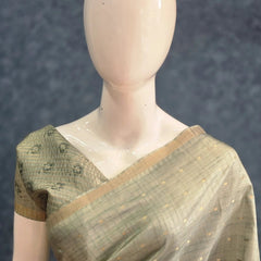 Pichwai Print Pista Cream Tussar Silk Saree