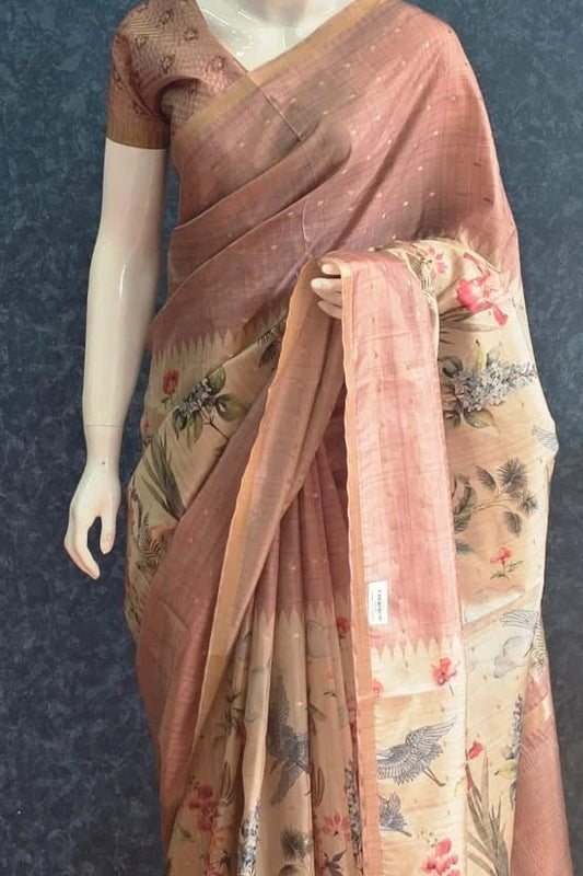 Pichwai Print Tussar Silk Saree