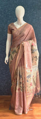 Pichwai Print Peach Cream Tussar Silk Saree