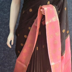 Big Butta Black Baby Pink Tussar Silk Saree