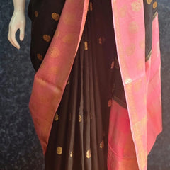 Big Butta Black Baby Pink Tussar Silk Saree