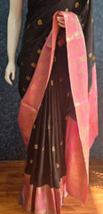 Big Butta Black Baby Pink Tussar Silk Saree