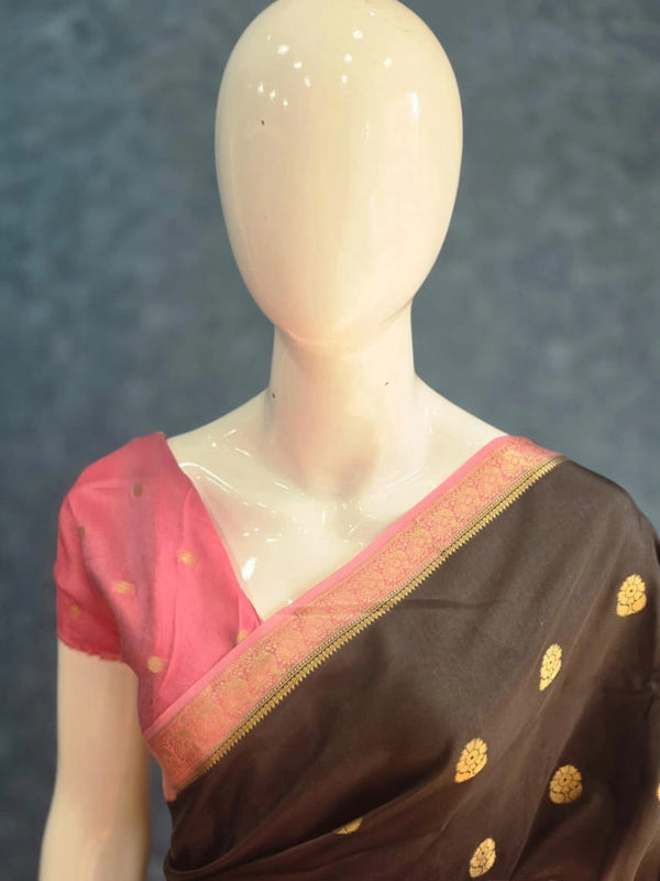 Big Butta Black Baby Pink Tussar Silk Saree