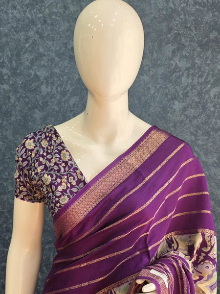 Viscose Purple Crepe Saree