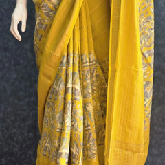Viscose Yellow Crepe Saree