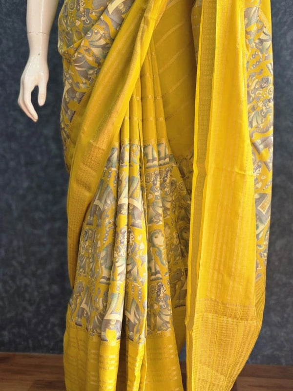 Viscose Yellow Crepe Saree