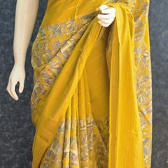 Viscose Yellow Crepe Saree