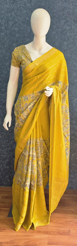 Viscose Yellow Crepe Saree