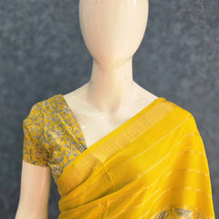 Viscose Yellow Crepe Saree