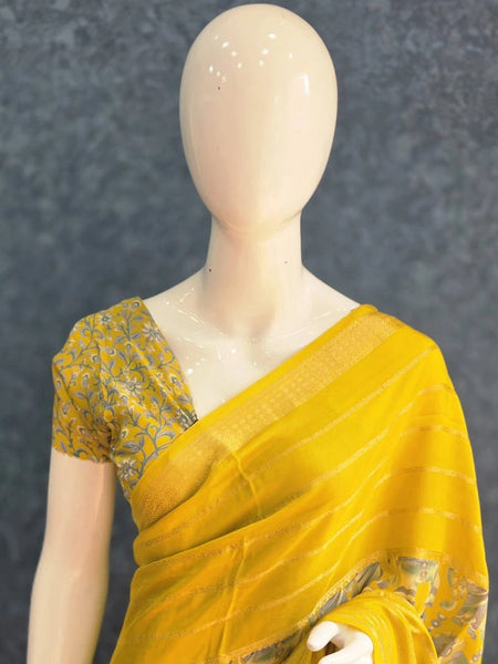 Viscose Yellow Crepe Saree