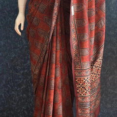 Kalamkari Print Brown Dola Silk Saree