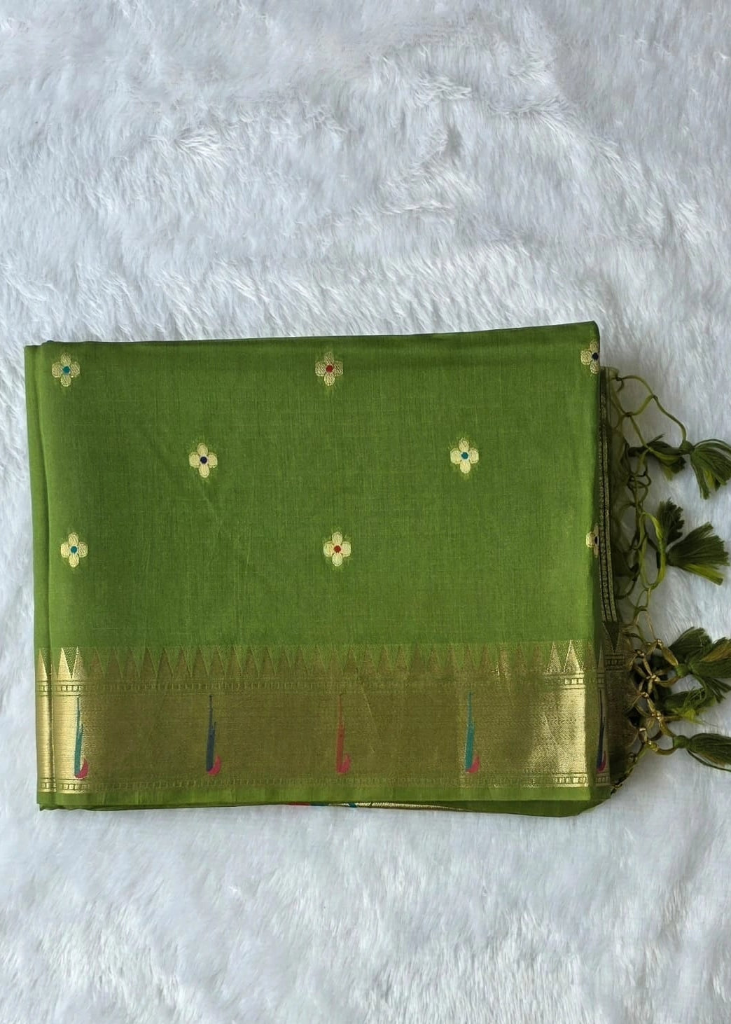 Paithani Parrot Green Chanderi Saree