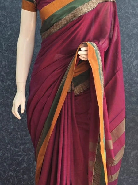 Avani Border Magenta Cotton Saree
