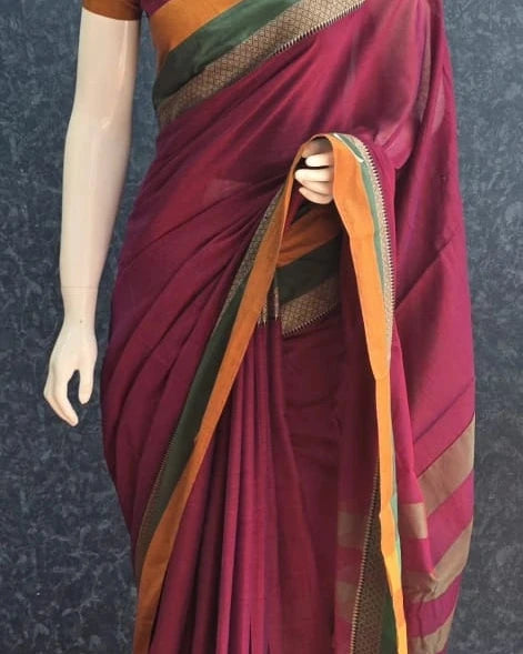 Dual colour  Border Cotton Saree