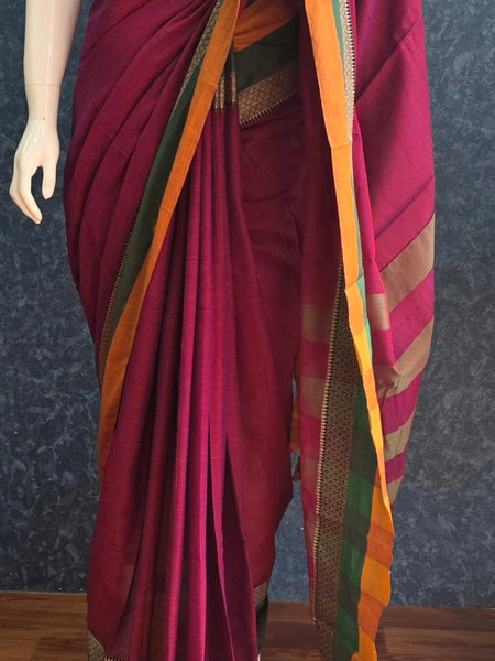 Avani Border Magenta Cotton Saree