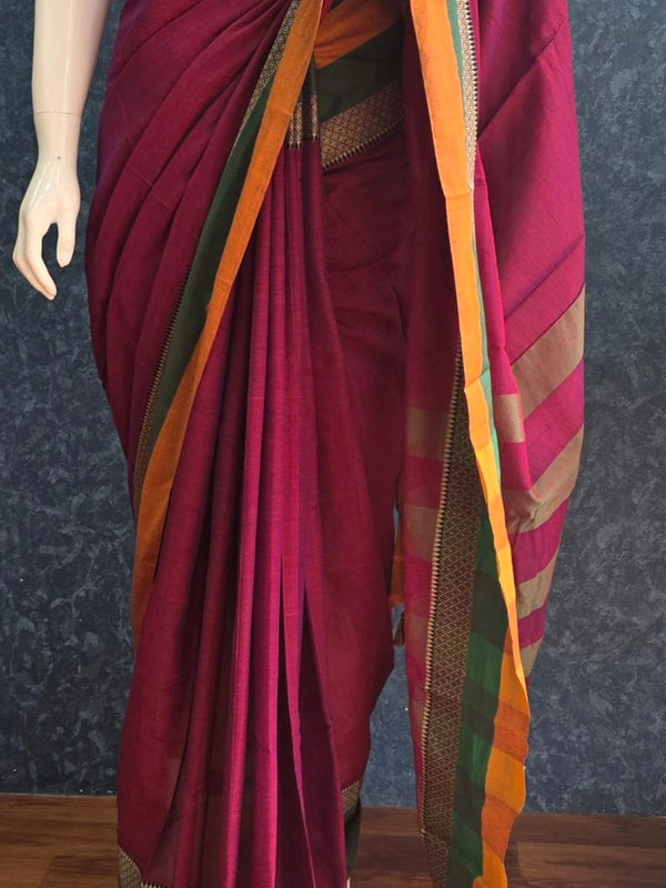 Dual colour  Border Cotton Saree