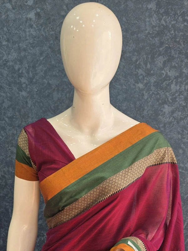 Dual colour  Border Cotton Saree