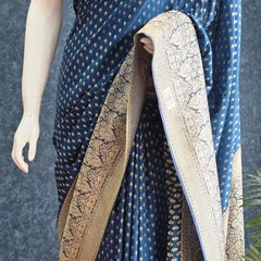 Crepe Butta Teal Blue Gorgette Saree