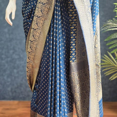 Crepe Butta Teal Blue Gorgette Saree