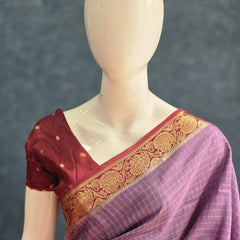Checks Lavender Maroon Tussar Silk Saree