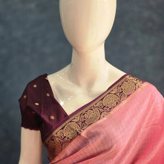 Checks Baby Pink Purple Tussar Silk Saree