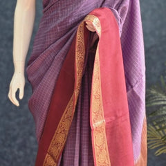 Checks Lavender Maroon Tussar Silk Saree