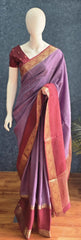 Checks Lavender Maroon Tussar Silk Saree