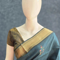 Pichwai Digital Prints Peacock Blue Dola Silk Saree