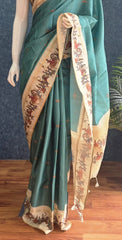 Kalamkari Green Cream Tussar Saree