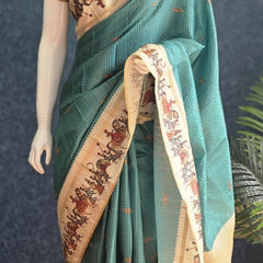 Kalamkari Green Cream Tussar Saree