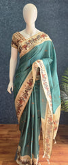 Kalamkari Green Cream Tussar Saree