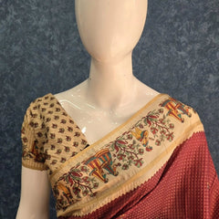 Kalamkari Maroon Cream Tussar Saree