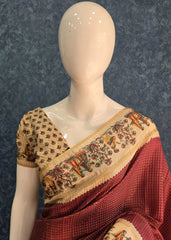 Kalamkari Maroon Cream Tussar Saree